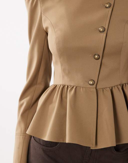 Miss Selfridge – Camelowa asymetryczna kurtka w stylu militarnym, 3 z 4