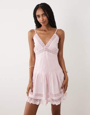 Miss Selfridge Cami Lace Detail Mini Dress In Pink