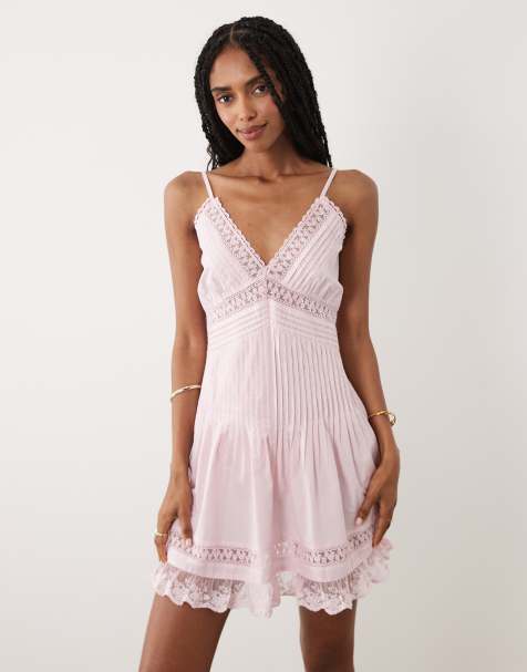 Miss Selfridge cami lace detail mini dress in pink