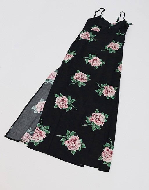Miss Selfridge cami midi dress in black floral print