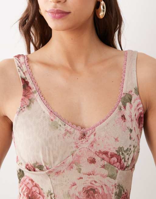 Miss Selfridge - Cami-top med korsetsnit og vintage-inspireret blomstermønster, 3 af 4