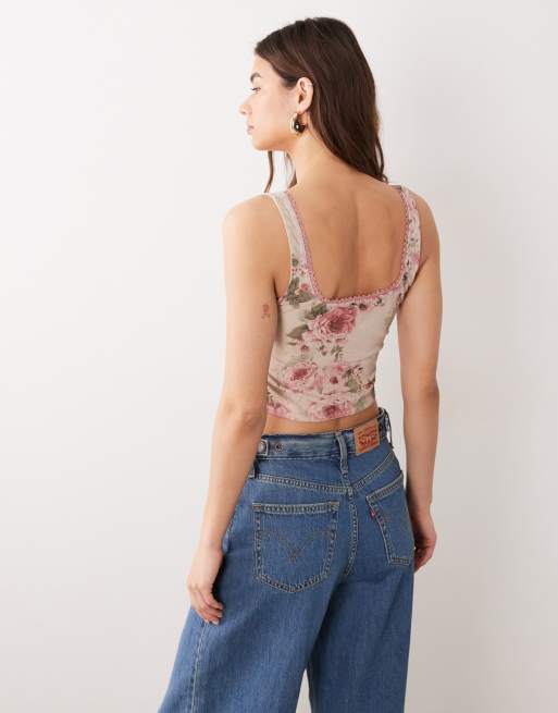 Miss Selfridge - Cami-top med korsetsnit og vintage-inspireret blomstermønster, 4 af 4