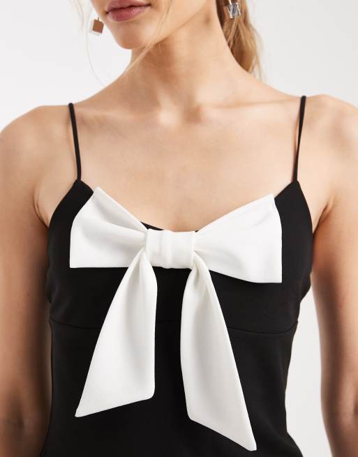 Miss Selfridge cami top with contrast bow in black, 3 of 4