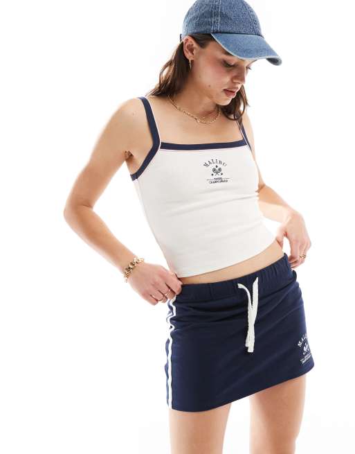 Miss Selfridge cami top with contrast tipping in ivory (part of a set)