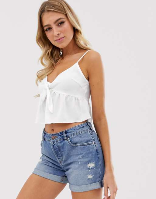 Miss Selfridge cami top with tie front in white