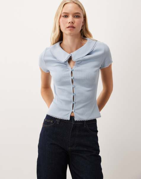 Miss Selfridge camicia a coste con apertura a goccia e bottoni, blu - view 1