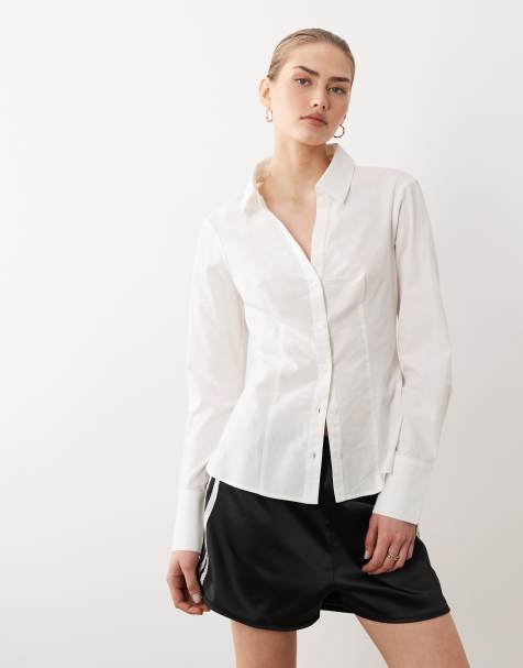 Miss Selfridge - Camicia a maniche lunghe aderente bianca - view 1