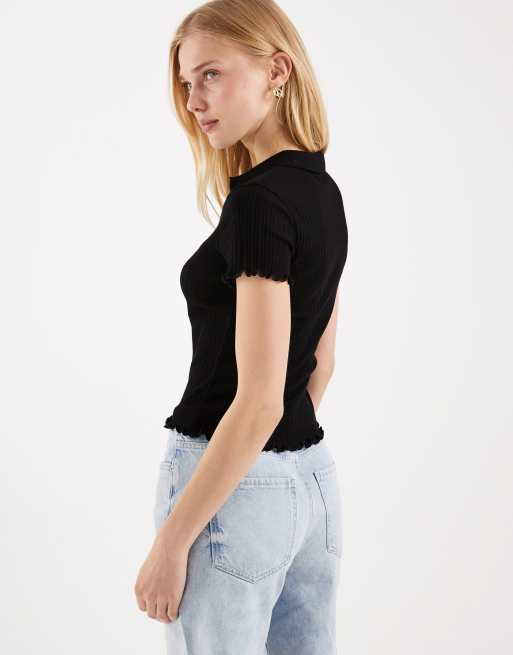 Miss Selfridge - Camicia aderente nera con bordi ondulati, 3 di 4