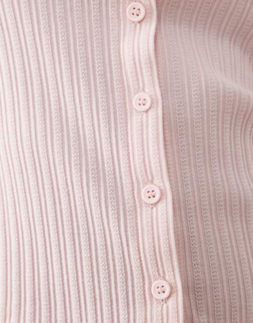 Miss Selfridge - Camicia aderente rosa con bordi ondulati, 4 di 4