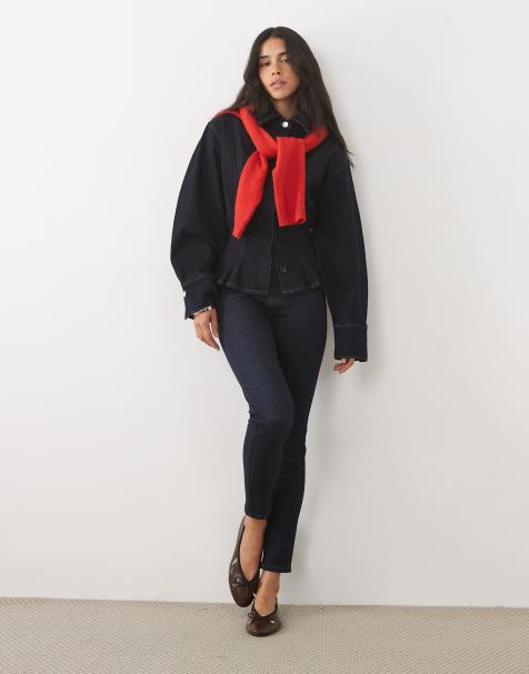 Miss Selfridge camicia in denim con maniche a palloncino lavaggio grezzo - view 1
