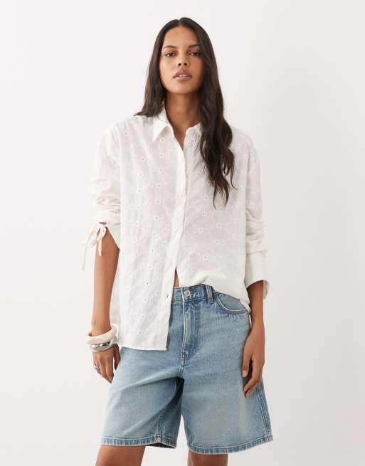 Miss Selfridge camicia oversize in pizzo sangallo color crema