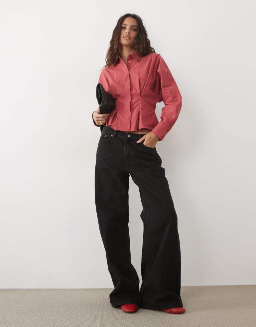 Miss Selfridge camicia peplo con vita stretta rossa, 2 di 4