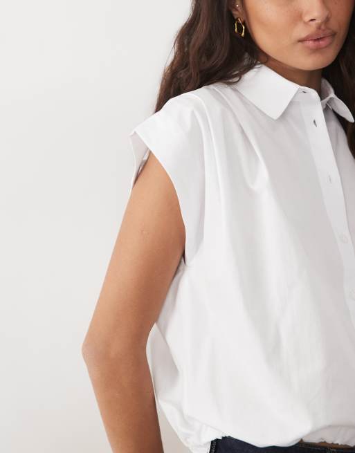 Miss Selfridge camicia senza maniche con fondo a palloncino bianca, 3 di 4