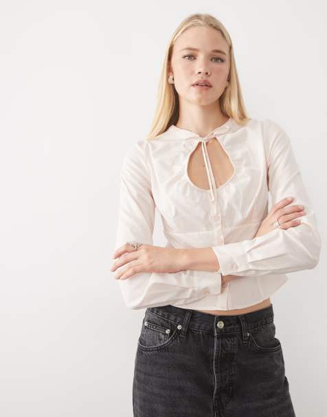 Miss Selfridge - camisa entallada con abertura en rosa bebé - view 1