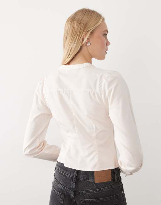 Miss Selfridge - camisa entallada con abertura en rosa bebé, 4 de 4