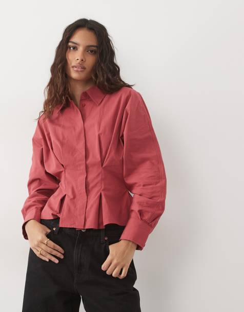 Miss Selfridge - camisa peplum con cintura entallada en rojo - view 1