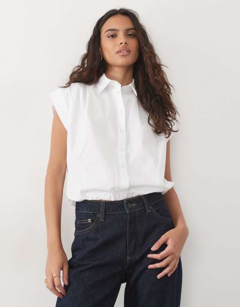 Miss Selfridge - camisa sin mangas con bajo abullonado en blanco - view 1