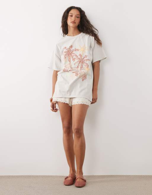 Miss Selfridge - Camiseta color crudo extragrande con estampado marino, 2 de 4