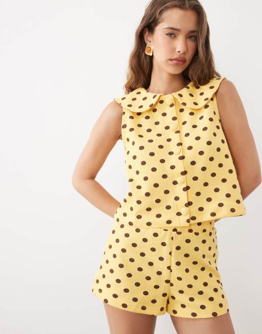 Miss Selfridge - Conjunto amarillo con estampado de lunares, 2 de 3