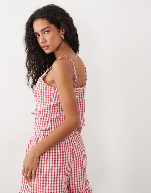 Miss Selfridge – Camisole mit gebundener Vorderseite und Vichy-Karomuster, Kombiteil, 4 von 4
