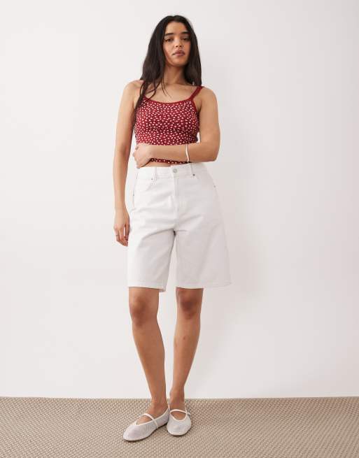 Miss Selfridge - Camitop met fijne print en ruches in rood, 3 van 4
