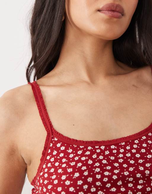 Miss Selfridge - Camitop met fijne print en ruches in rood, 4 van 4