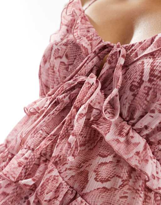 Miss Selfridge - Camitop van chiffon met ruches in roze slangenprint, 4 van 4