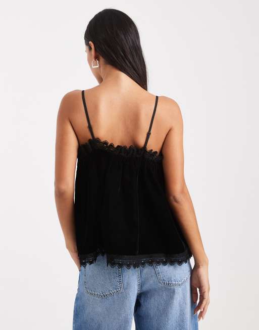 Miss Selfridge - Camitop van fluweel en kant in zwart, 3 van 4