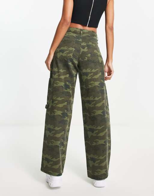 Miss Selfridge camo wide leg cargo pants in green