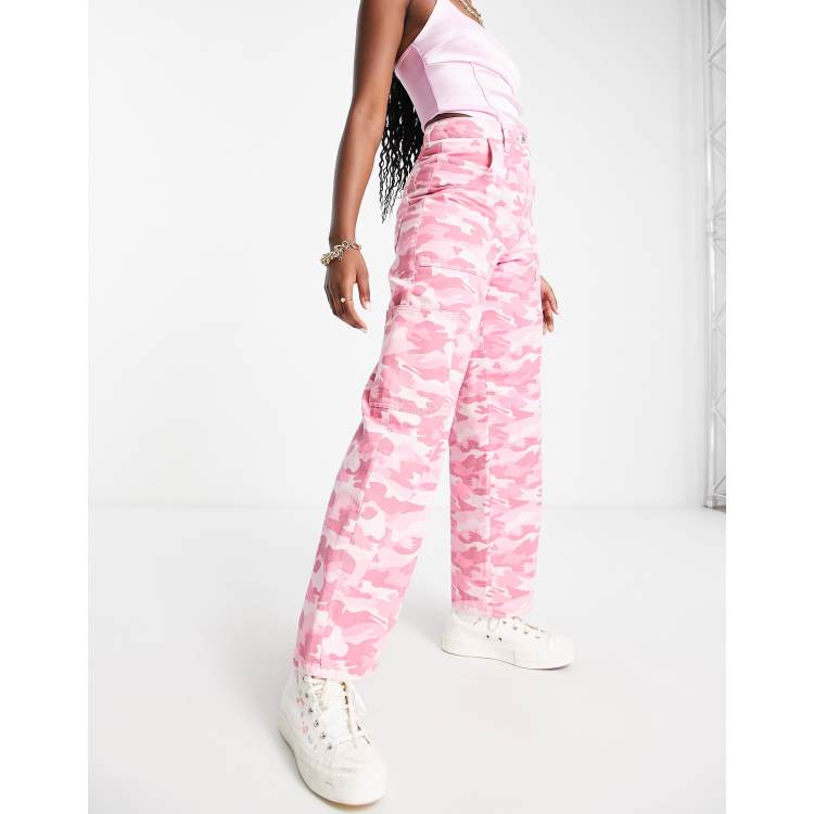 Miss Selfridge camo wide leg cargo pants in pink