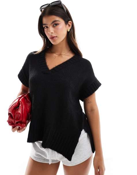 Miss Selfridge - Canotta gilet in maglia nera - view 1