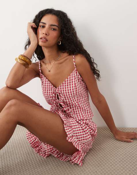 Miss Selfridge - Canottiera allacciata sul davanti a quadretti in coordinato - view 1
