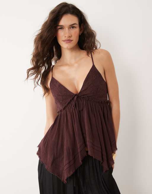 Miss Selfridge - Canottiera color cioccolato con orlo a fazzoletto, 1 di 4
