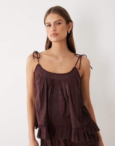 Miss Selfridge - Canottiera color cioccolato ricamata - view 1