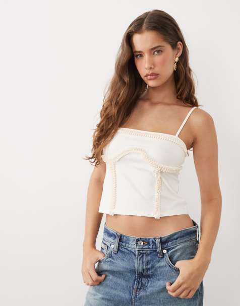 Miss Selfridge - Canottiera color crema con cuciture sotto il seno - view 1