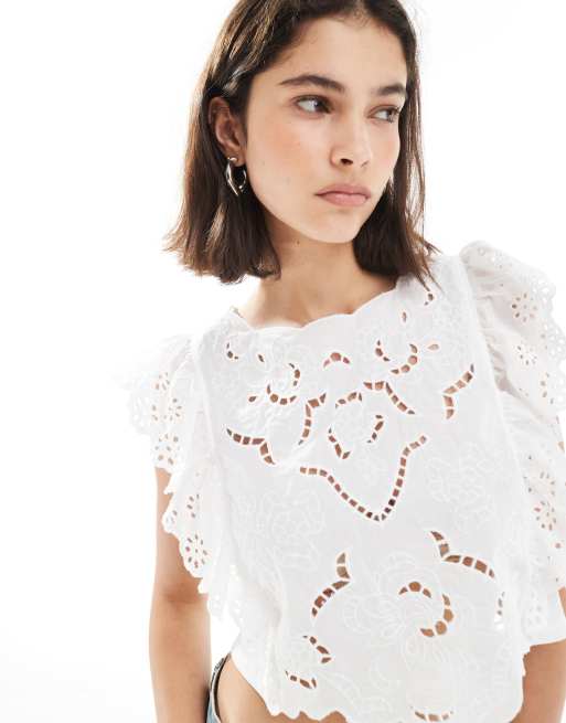 Miss Selfridge - Canottiera color crema in pizzo con cut-out, 4 di 4