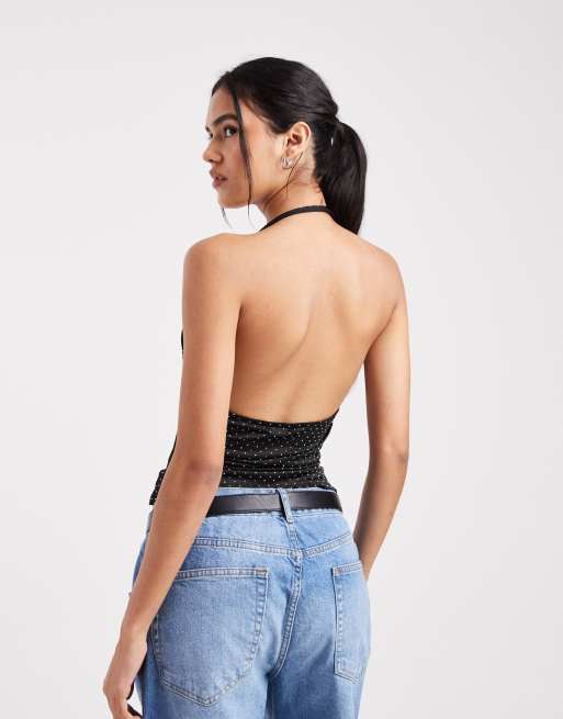 Miss Selfridge - Canottiera con scollo ad anello e decorazioni a caldo, 3 di 4