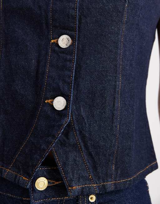 Miss Selfridge cap sleeve denim vest in indigo wash