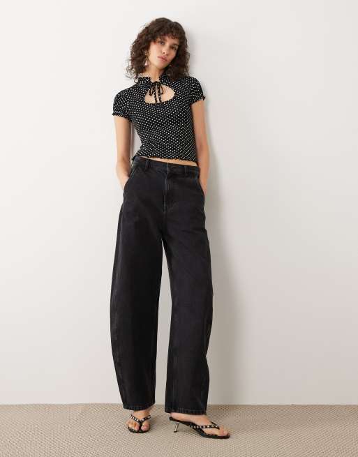 Miss Selfridge cap sleeve keyhole top in black polka dot, 3 of 4