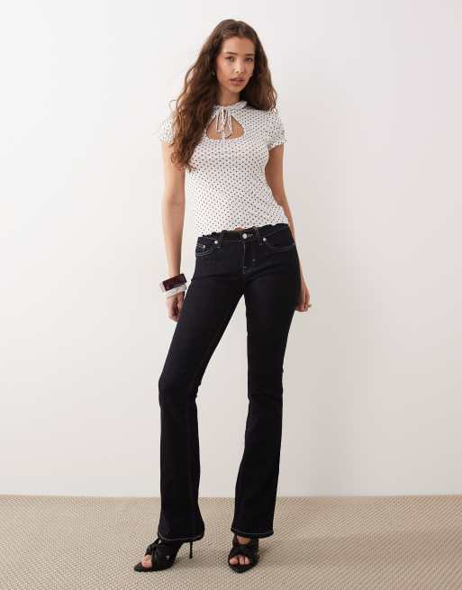 Miss Selfridge cap sleeve keyhole top in white polka dot print, 3 of 4