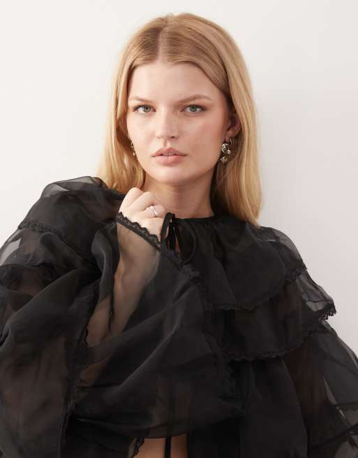 Miss Selfridge - Cape superposée en mousseline - Noir, 2 de 4