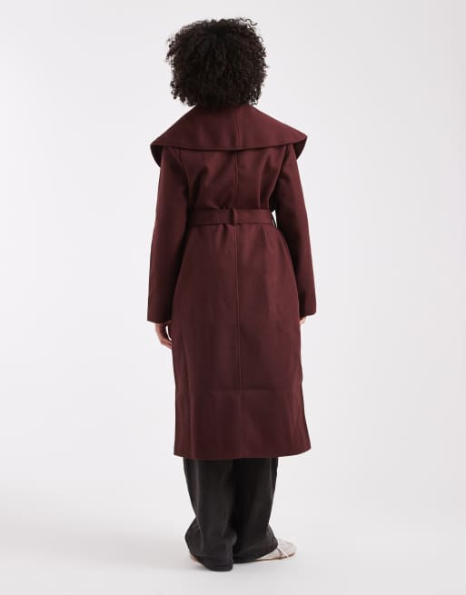 Miss Selfridge - Cappotto elegante a portafoglio color cioccolato, 4 di 4