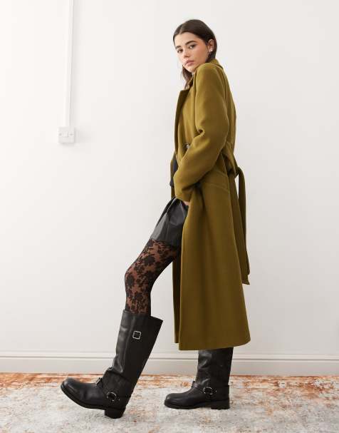 Miss Selfridge - Cappotto elegante avvolgente kaki con cintura - view 1