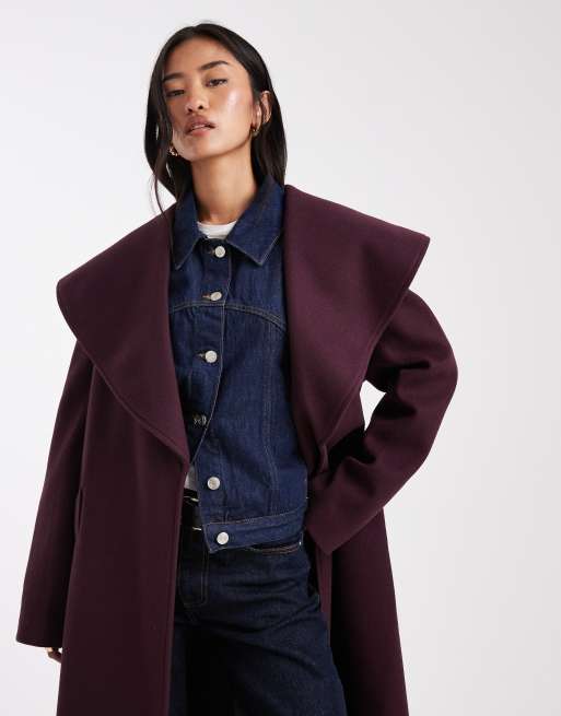 Miss Selfridge - Cappotto elegante color prugna a portafoglio, 3 di 4