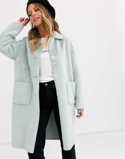 Miss Selfridge - Cappotto in pelliccia sartoriale menta