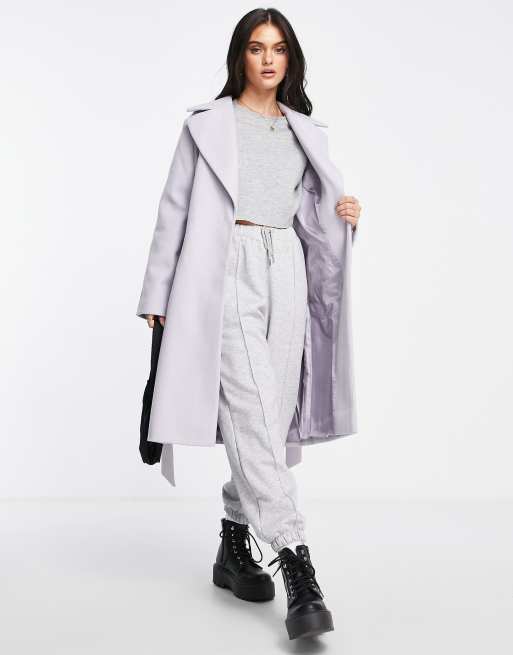 Miss Selfridge - Cappotto midi allacciato in vita lilla 
