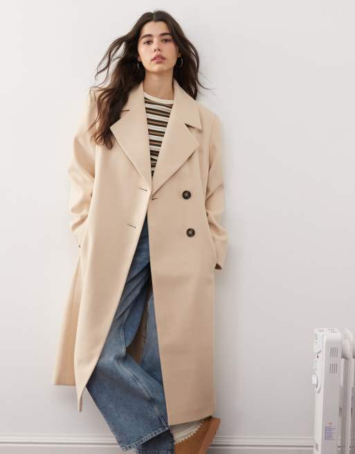 Miss Selfridge - Cappotto oversize lungo color avena spazzolato