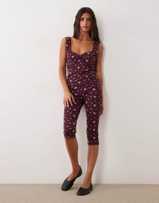 Miss Selfridge ribbed cami top and capri pants set in dark floral, 2 of 3