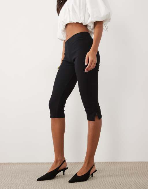 Miss Selfridge capris pant with split bow hem in black, 2 of 5