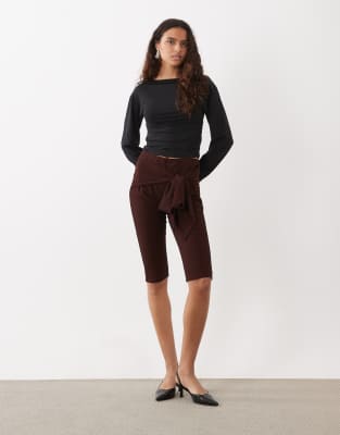 Miss Selfridge Capris With Wrap Tie Detail In Brown